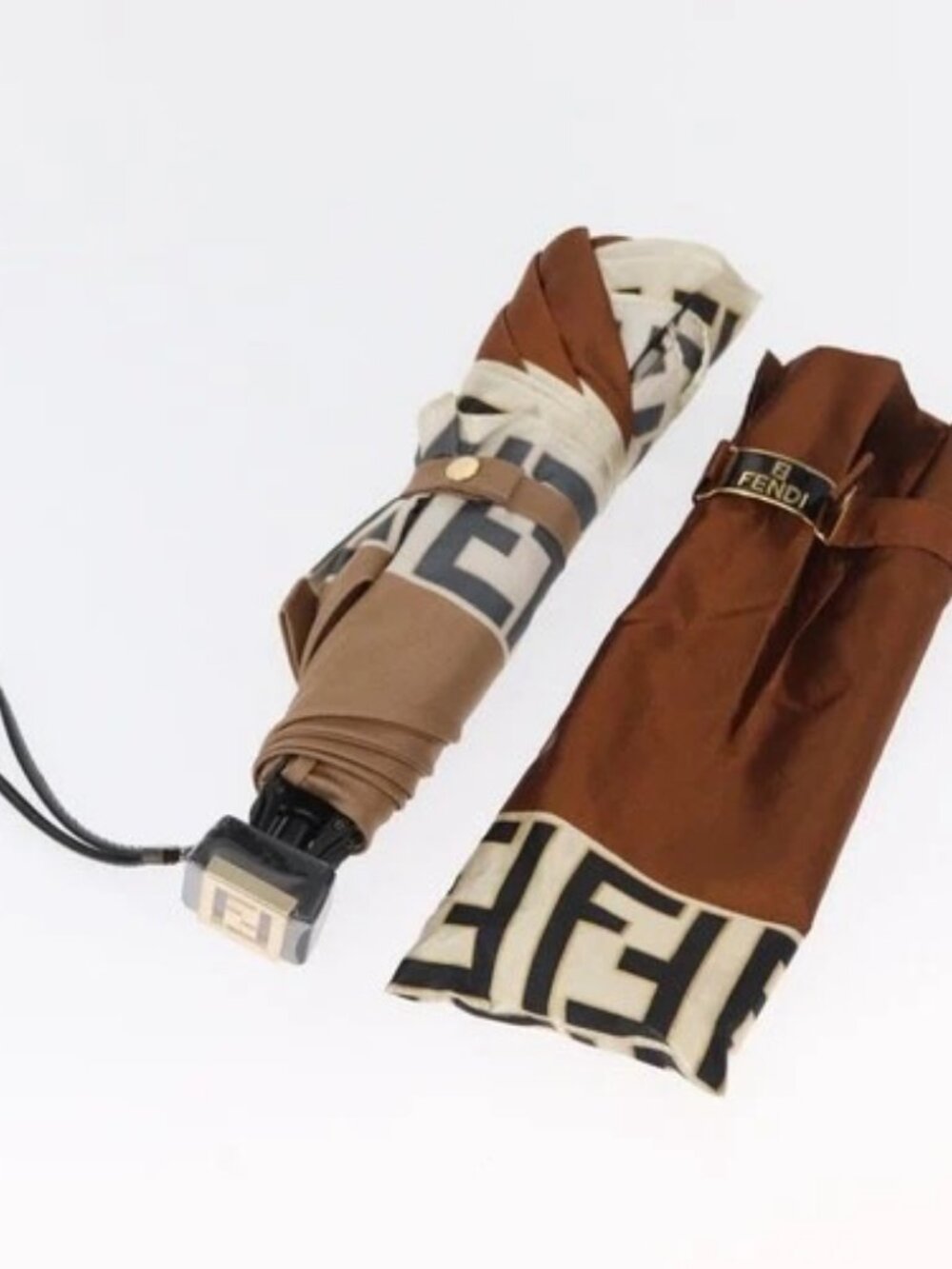 FENDI Zucca Canvas Umbrella Nylon Brown Black - Picture 12 of 16